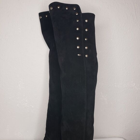 Stuart Weitzman Saratoga Over The Knee Black Suede Platform Wedge Boots Size 9 N - Picture 4 of 13